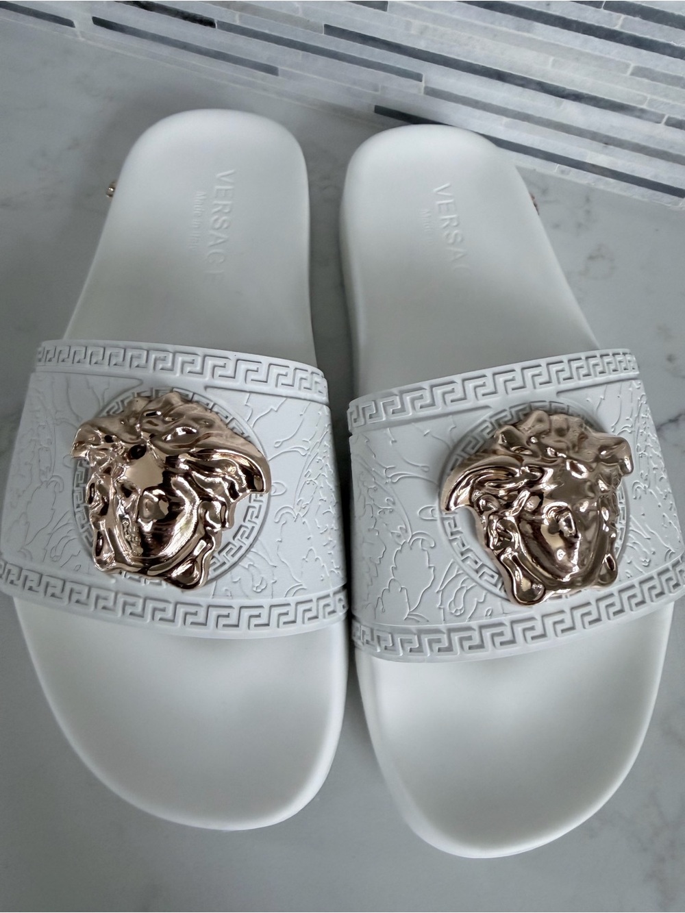 Versace White Slides with Gold Medusa Plaques size 11 - Picture 13 of 16